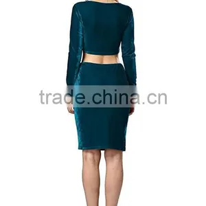 Dropshipping Apparel 2017 Latest Fashion Women's Pleuche Sexy Bodycon Crop Top Midi Skirt Dress 2 Piece Outfit Set thumbnail-3