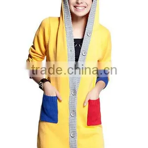 OEM Ladies Fashion Long Hooded Cardigan Sweater thumbnail-1