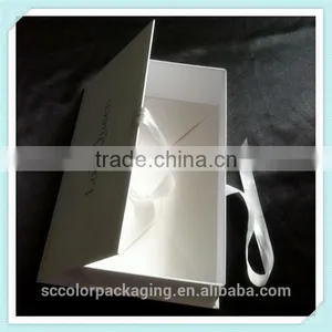 White Gift Boxes Flat Packagings With Hot Silver Logo Flat Packing Boxes With Silver Ribbon thumbnail-3