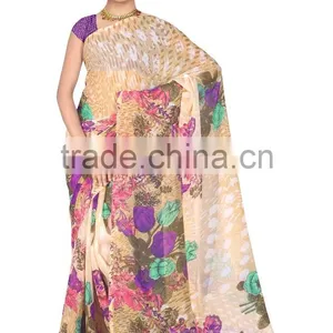 Digital Flower Rose Printed Designer Saree With Blouse Material thumbnail-4