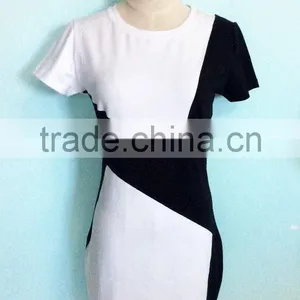 Fancy China Supplier Summer Solid Black and White Jersey Casual Latest Designs Photos Fashion Women Dresses thumbnail-1