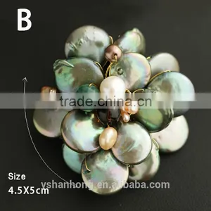 Handmade Multi Layer Organic Natural Freshwater Pearls Flower Brooch Wholesale thumbnail-3
