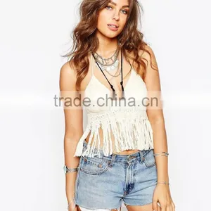Spiritual Hippie Crochet Tassel Beach Crop Wholesale Women Tops thumbnail-2