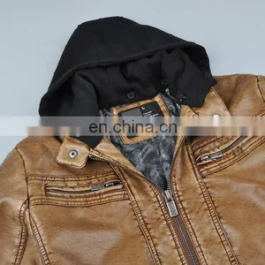 2015 Last Fashion Handsome Warm Mens Hooded Leather Jacket thumbnail-4