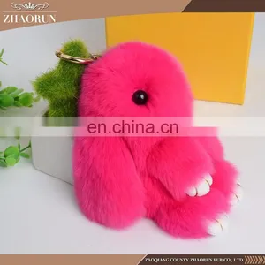 Factory Price Colorful Real Rex Rabbit Fur Pom Pom Keychain thumbnail-5