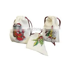 Cotton Cute Drawstring Bag, Cotton Small Pouch Bag, Cotton Gift Bag thumbnail-1