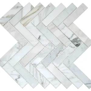 Calacatta Gold Herringbone Backsplash Mosaic thumbnail-2