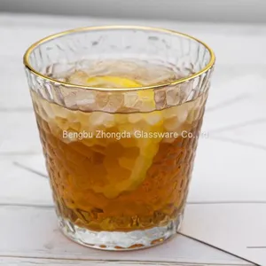 Factory Wholesale Japanese Hammer Pattern Nordic Style Drinkware Tea Coffee Mugs Tumblers Glass Tumbler Cup With Gold Rim thumbnail-1