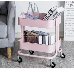 White Kitchen Cart With Stainless Steel Top Metal Kitchen Cart 3 Tier Vegetable Trolley thumbnail-1