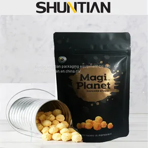 Black Popcorn Zippered Pouch Resealable Stand up Bag thumbnail-1