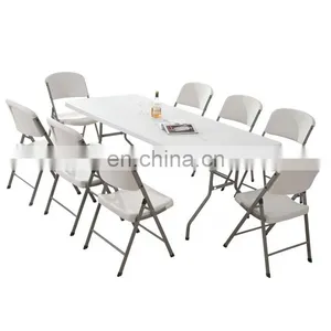 Portable Outdoor Furniture 8ft White Rectangular Plastic Foldable Banquet Catering Bbq Camping Picnic Folding Table thumbnail-1