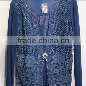 Women's Long Sleeve Viscosa Blouse Pull Over Round Neckline Shining Front Fly With Pearl-clasped thumbnail-1