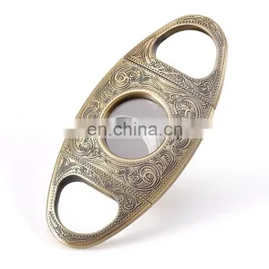 Luxury Portable Gold Classic Carving Pattern Metal Cigar Cutter thumbnail-2
