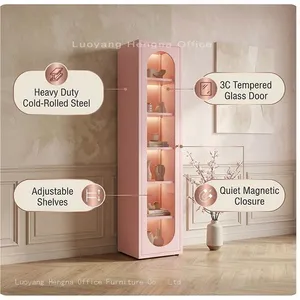 French Arch Steel Bookcase Wholesale With Fluted Glass Door, 78.7