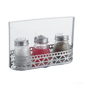 Glass Salt Pepper Mustard Condiment Set With Stainless Steel Rack thumbnail-5