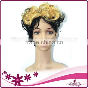 Black Hair With Yellow Highlights Short Kinky Curly Synthetic Wig thumbnail-1