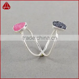 Druzy Wrapped Authintic Stone Full Finger Ring in Sterling Silver Gems Ring thumbnail-6