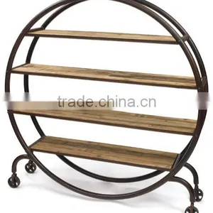 Industrial Bookcase, Vintage Antique Look Bookcase on Wheel Cart thumbnail-1