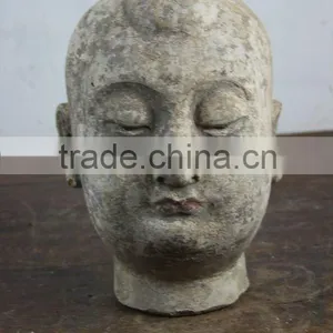 Chinese Antique Wooden Buddha Head Sculpture thumbnail-1
