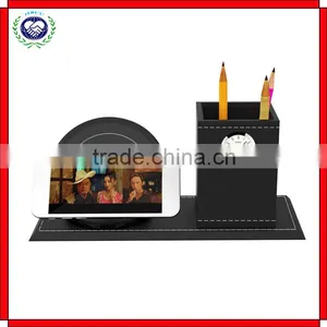 Newest Design Qi Wireless Charger Dock With Pen Vase And Clock For Samsung S6 S7 Edge Fast Charging Pad Holder thumbnail-1