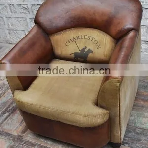 Furniture Jodhpurexports India , INDUSTRIAL ARMS CANVAS AND LEATHER SOFA thumbnail-1