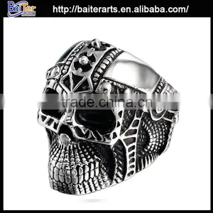 Wholesale Vintage Titanium Blue Stone Skull Ring thumbnail-4