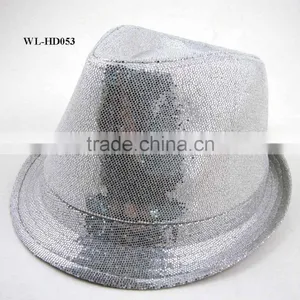 WL-HD053 100% COTTON SILVER SEQUIN PRINTED COTTON TWILL FEDORA HAT thumbnail-1