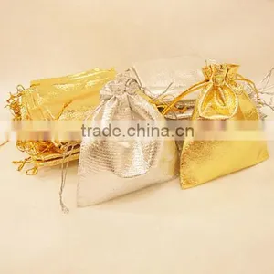 High Quality Custom Size Gold and Silver Drawstring Gift Bag for Christmas, Wedding, Jewelry thumbnail-2