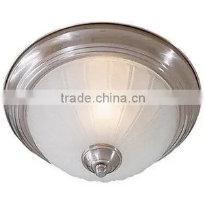 Brushed Nickel 1 Light 11" Width Fluorescent Flush Mount Ceiling Fixture With Frosted Glass Shade thumbnail-1
