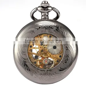 Antique Transparent Skeleton Necklace Mechanical Pocket Watch thumbnail-2