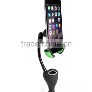 Universal Dual USB Ports Car Charger Phone Mount Holder With Cigarette Lighter Charger DC Port thumbnail-1