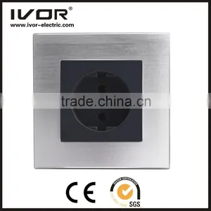 2016 New Design IVOR Aluminum Silver Material Europe Style Illuminated 2 Gang Computer Wall Switch thumbnail-3
