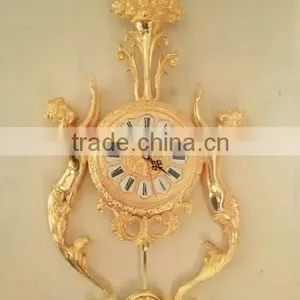 Luxury Retro 24K Gold Plated Wall Clock, Classic Wall Decorative Hanging Brass Angel Clock thumbnail-1