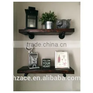 Rustic Industrial Wood Pipe Shelf thumbnail-1