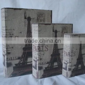 Good Quality Antique SET OF 3 Linen Printing Covered Wooden Book Box thumbnail-1