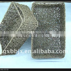 Rectangle Seagrass Weaving Iron Frame Storage Handle Basket thumbnail-1