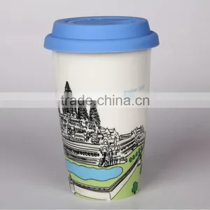 Angkor Wat Souvenir Porcelain Double Wall Travel Mug With Lid thumbnail-1