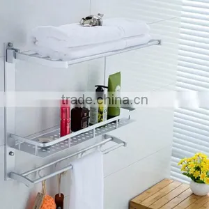 The New Space Aluminum Folding Movable Towel Rack Three Layer Combination Hole Tray Shelf Cosmetic Storage Rack thumbnail-1