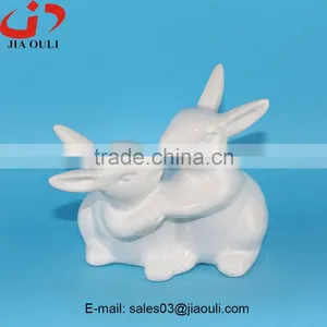 BSCI Audit Factory EASTER Decoration Glazed White/grey Ceramic Rabbits thumbnail-1