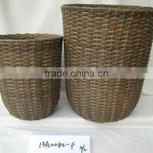 Tall Dark Brown pe Rattan Woven Planter thumbnail-1