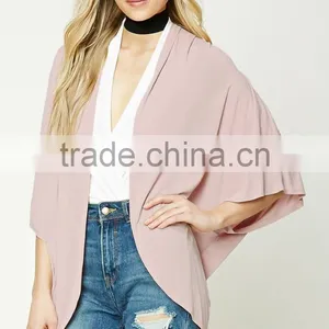 Elegant Ladies Bulk Women Fashion Long Sleeve Plain Dyed Solid Color Pleated Open-Front Cardigan Sweaters thumbnail-2