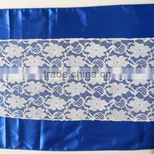 50PCS A Lot 32cm*200cm White Hard Yarn Lace & Royal Bule Satin Sash With Plastic Shinny Buckle For Wedding Use thumbnail-3