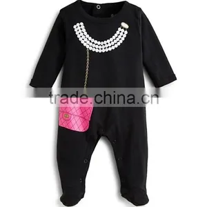 Newborn Baby Clothes Pearl Necklace And Purse Graphic Baby Bodysuit Baby Girls Romper Kids Clothing 2016 HSD5621 thumbnail-2