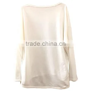 Lady Garment Clothing Manufacturer Long Sleeve Loose Fitting O-neck Shorter Front Printed T-shirt thumbnail-3