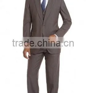 Brown And Blue Pinstriped Wool Three Piece Suit (SHT1108) thumbnail-1