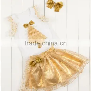 2016 Wholesale and Factory Price Golden Childhood Tutu Set With Golden Headband and Pleated the Flowers for Baby Gilrs thumbnail-1