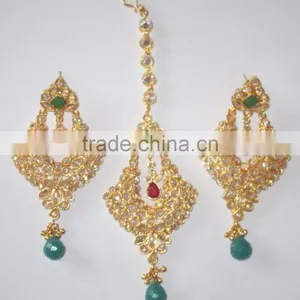 POLKI RED GREEN EARRING PAIR TIKA GOLD TONE Hair Accessory thumbnail-2