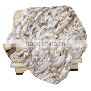 CX-D-11F Blue Patchwork Winter Genuine Rabbit Fur Fashion Rugs Throw thumbnail-4
