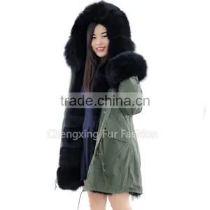 CX-G-P-02 Wholesale Winter Real Fox Fur Jacket / Army Green Fur Parka Coat With Real Fur Collar thumbnail-2