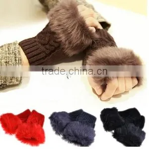 2014 New Women Winter Gloves Warm Unisex Fur Gloves Knitted Fingerless Gloves 19203 thumbnail-1